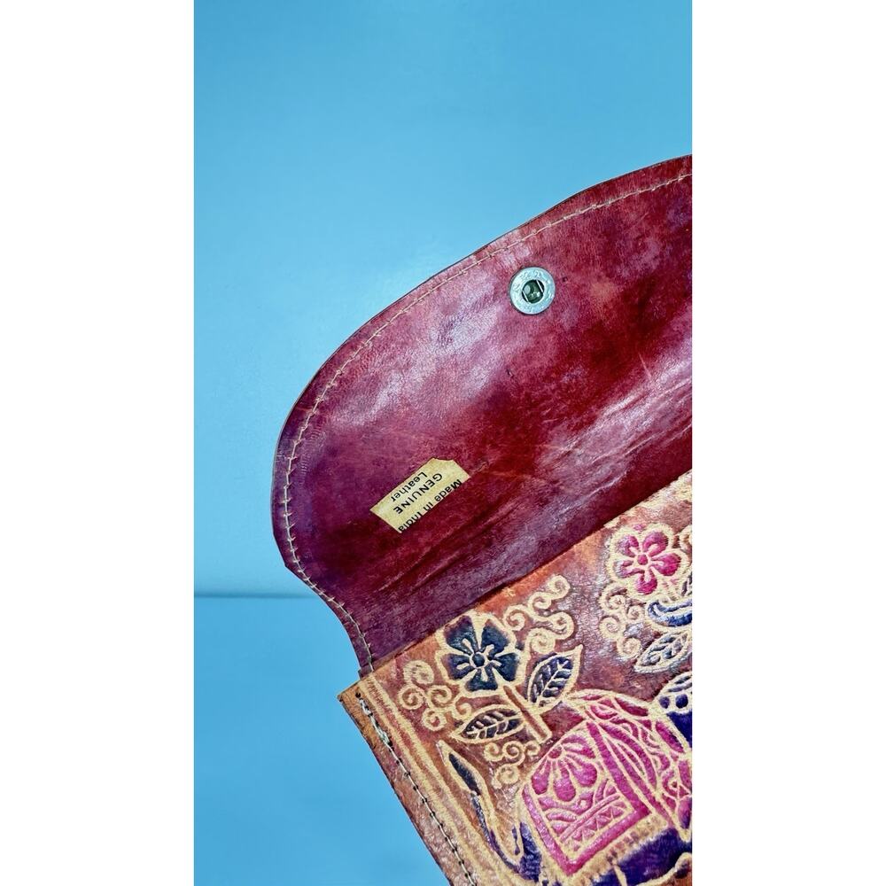 Vintage 3-Piece Leather Elephant Clutch Wallet Coin Hand Tooled India - Picture 5 of 12
